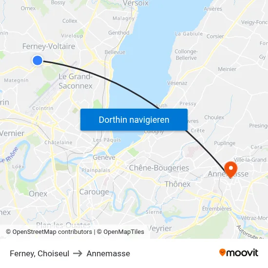 Ferney, Choiseul to Annemasse map