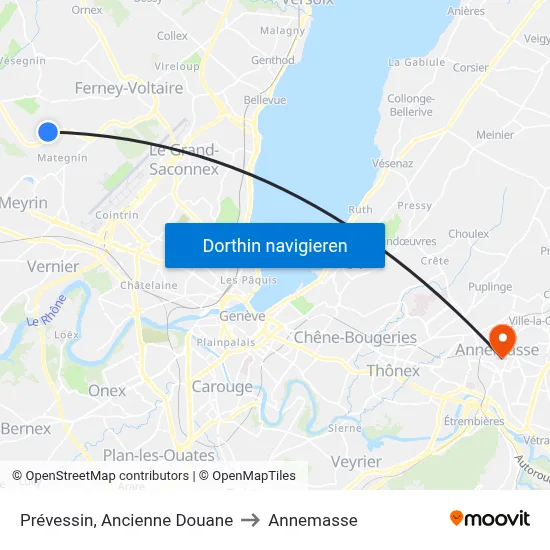 Prévessin, Ancienne Douane to Annemasse map