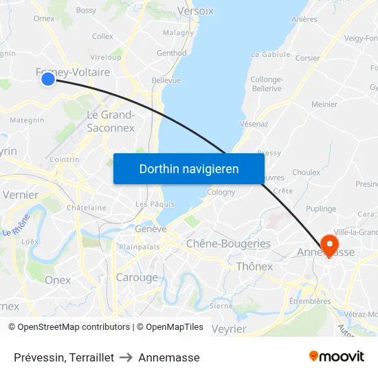 Prévessin, Terraillet to Annemasse map