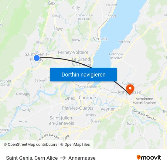 Saint-Genis, Cern Alice to Annemasse map