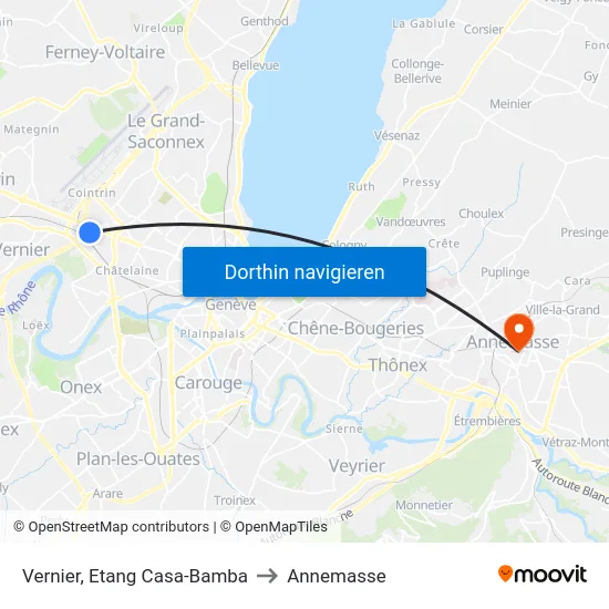 Vernier, Etang Casa-Bamba to Annemasse map