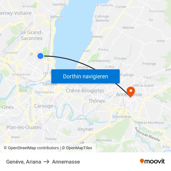 Genève, Ariana to Annemasse map