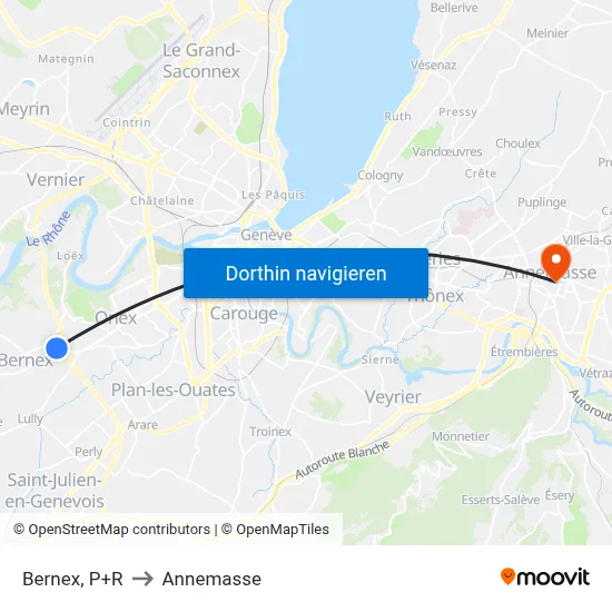 Bernex, P+R to Annemasse map
