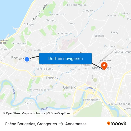 Chêne-Bougeries, Grangettes to Annemasse map