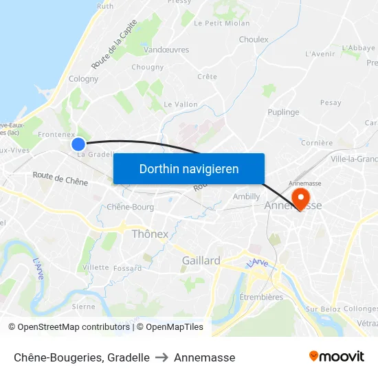 Chêne-Bougeries, Gradelle to Annemasse map