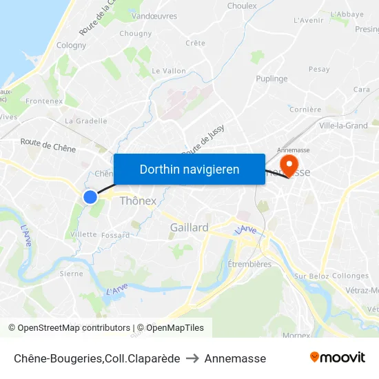 Chêne-Bougeries,Coll.Claparède to Annemasse map