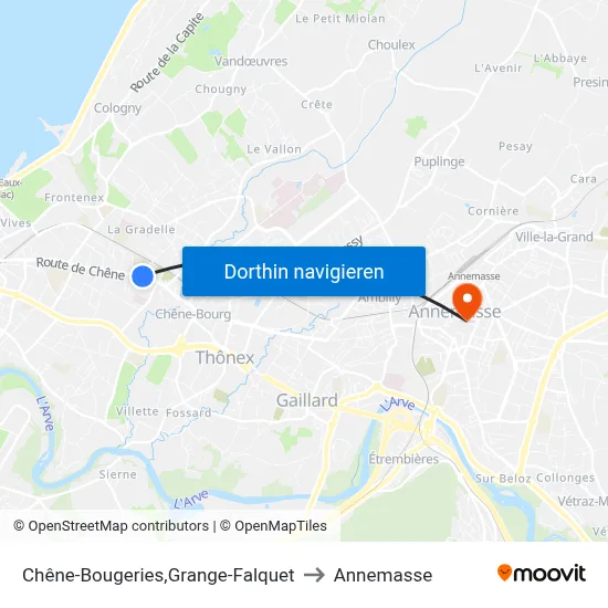 Chêne-Bougeries,Grange-Falquet to Annemasse map