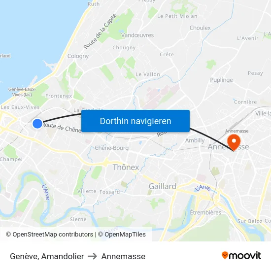 Genève, Amandolier to Annemasse map