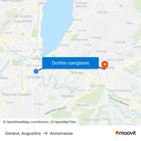 Genève, Augustins to Annemasse map