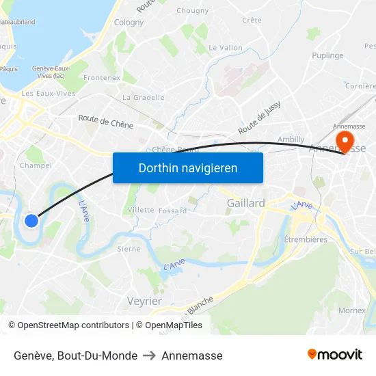 Genève, Bout-Du-Monde to Annemasse map