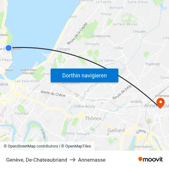 Genève, De-Chateaubriand to Annemasse map