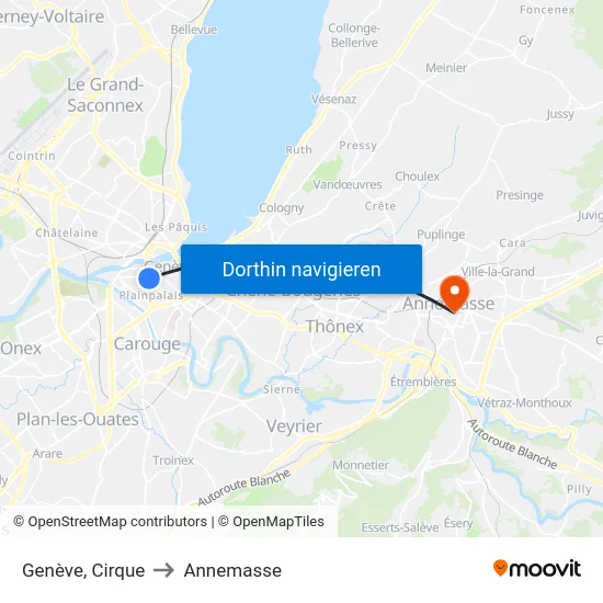 Genève, Cirque to Annemasse map