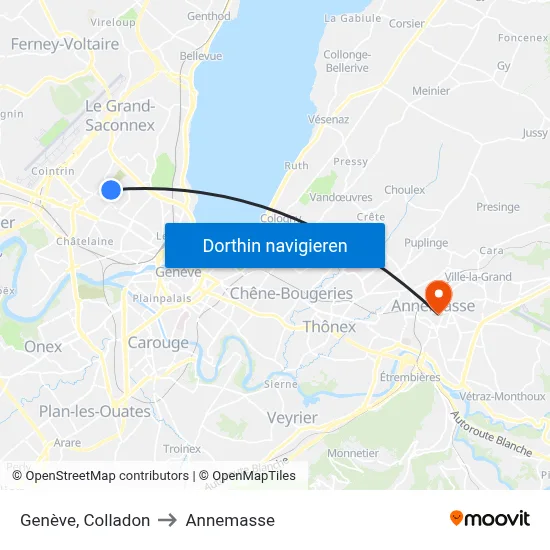 Genève, Colladon to Annemasse map
