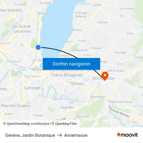 Genève, Jardin Botanique to Annemasse map