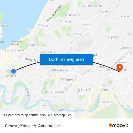Genève, Krieg to Annemasse map