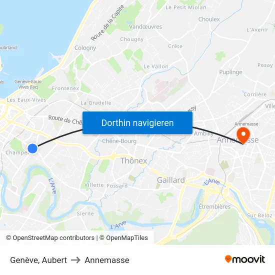 Genève, Aubert to Annemasse map