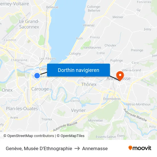 Genève, Musée D'Ethnographie to Annemasse map