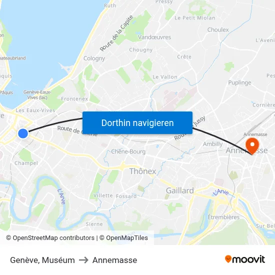 Genève, Muséum to Annemasse map