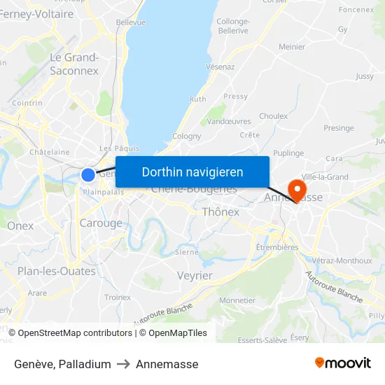 Genève, Palladium to Annemasse map
