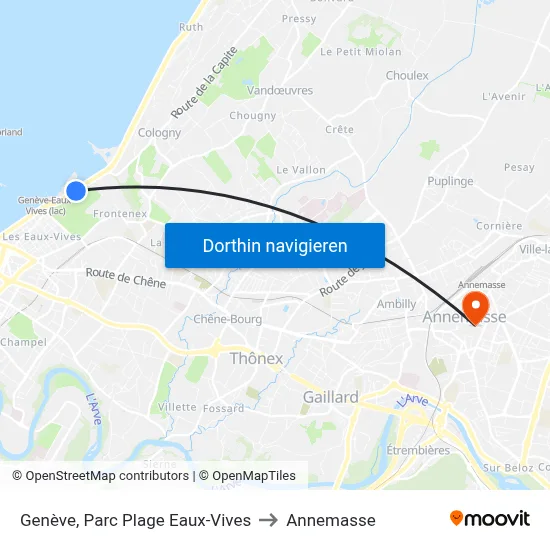 Genève, Parc Plage Eaux-Vives to Annemasse map