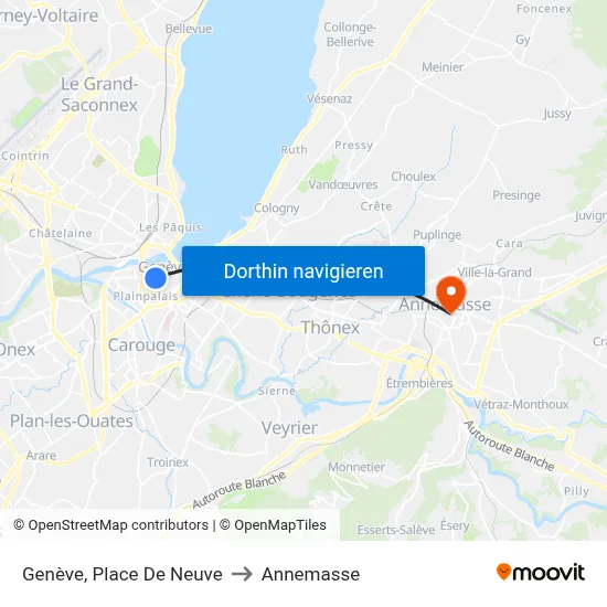 Genève, Place De Neuve to Annemasse map