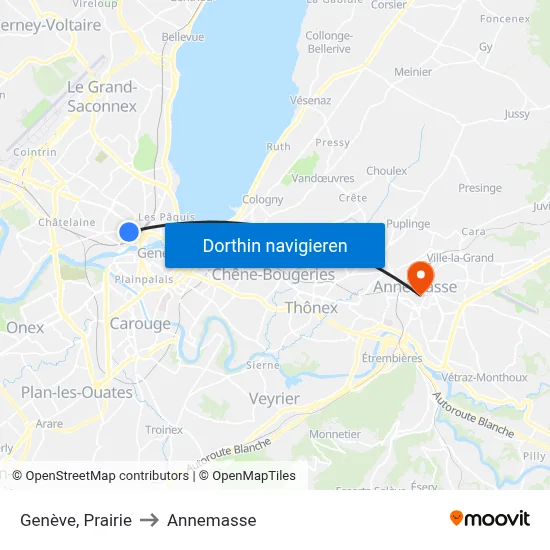 Genève, Prairie to Annemasse map