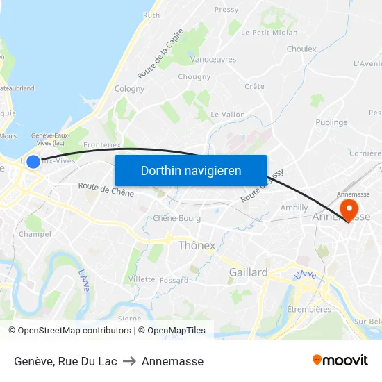 Genève, Rue Du Lac to Annemasse map