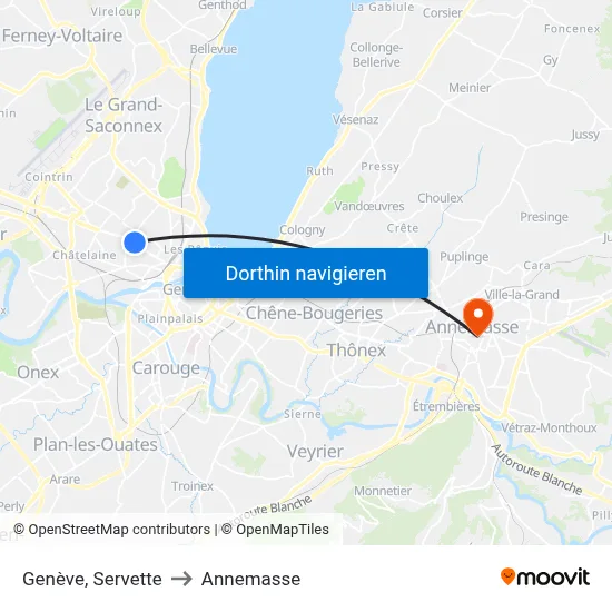 Genève, Servette to Annemasse map