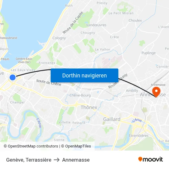 Genève, Terrassière to Annemasse map
