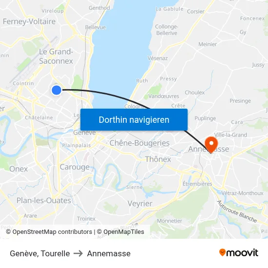 Genève, Tourelle to Annemasse map
