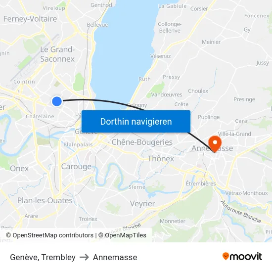 Genève, Trembley to Annemasse map