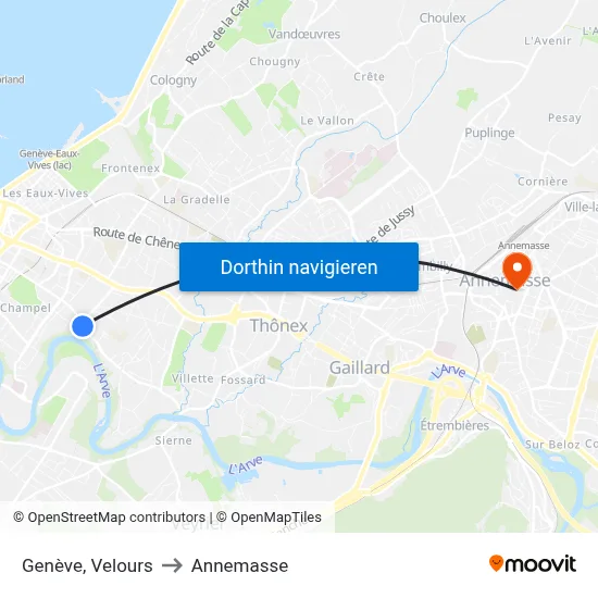 Genève, Velours to Annemasse map