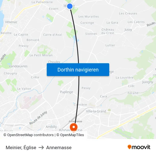Meinier, Église to Annemasse map
