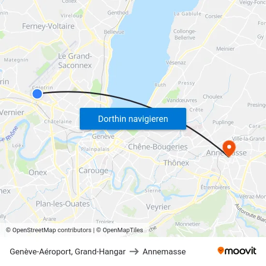 Genève-Aéroport, Grand-Hangar to Annemasse map