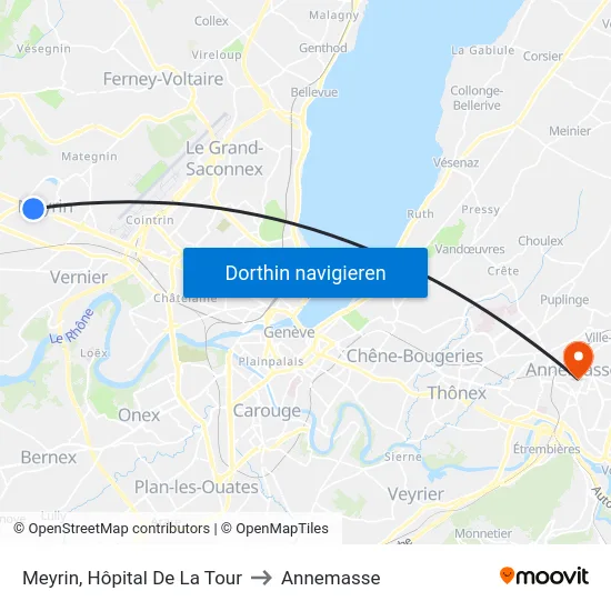 Meyrin, Hôpital De La Tour to Annemasse map