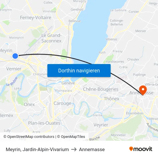 Meyrin, Jardin-Alpin-Vivarium to Annemasse map
