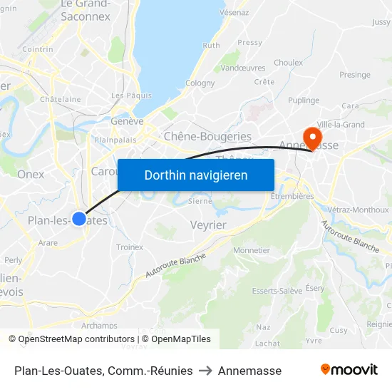 Plan-Les-Ouates, Comm.-Réunies to Annemasse map