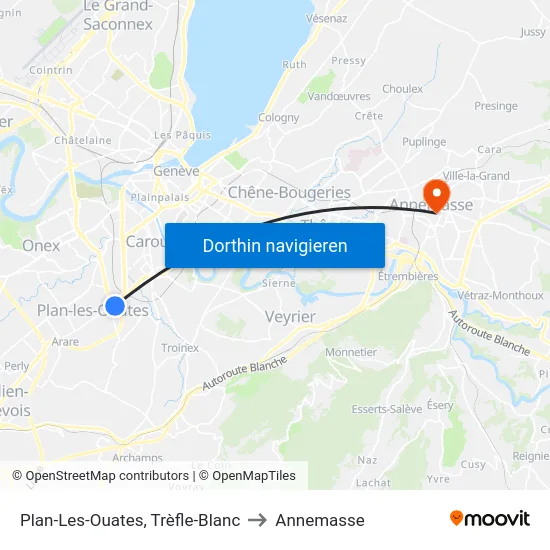 Plan-Les-Ouates, Trèfle-Blanc to Annemasse map