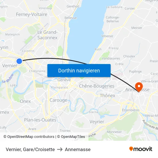 Vernier, Gare/Croisette to Annemasse map