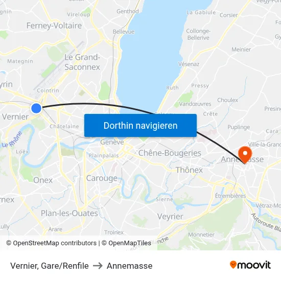 Vernier, Gare/Renfile to Annemasse map