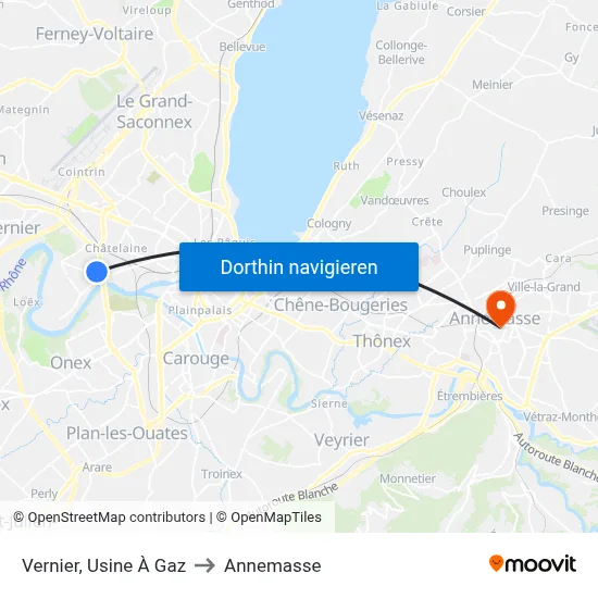 Vernier, Usine À Gaz to Annemasse map