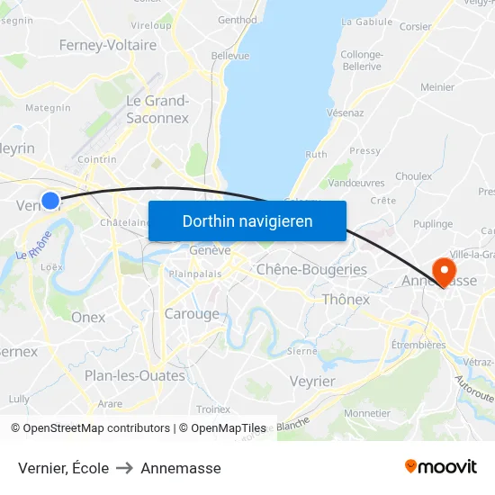 Vernier, École to Annemasse map