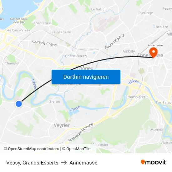 Vessy, Grands-Esserts to Annemasse map