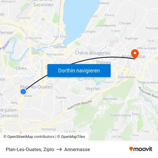 Plan-Les-Ouates, Ziplo to Annemasse map