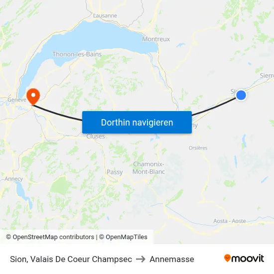 Sion, Valais De Coeur Champsec to Annemasse map