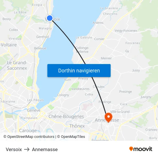Versoix to Annemasse map