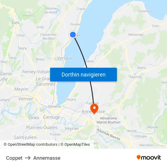 Coppet to Annemasse map