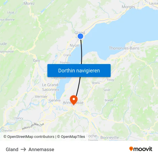 Gland to Annemasse map