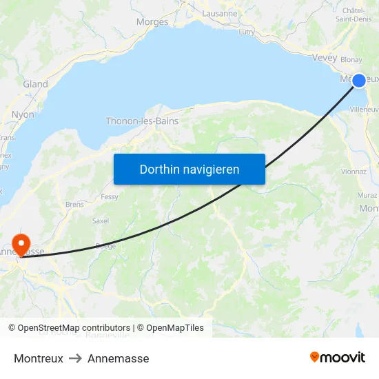 Montreux to Annemasse map