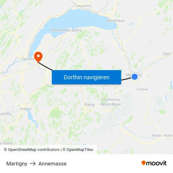 Martigny to Annemasse map